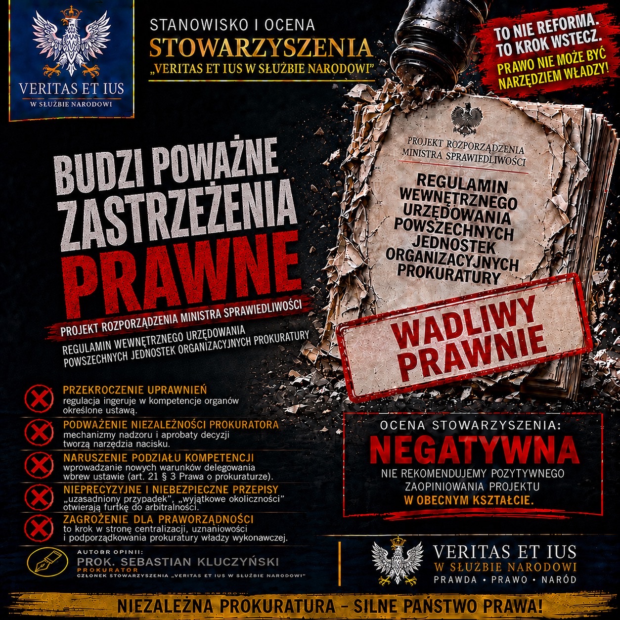 OPINIA STOWARZYSZENIA
„VERITAS ET IUS W SŁUŻBIE NARODOWI”
do projektu rozporządzenia Ministra Sprawiedliwości – Regulamin wewnętrznego urzędowania powszechnych jednostek organizacyjnych prokuratury